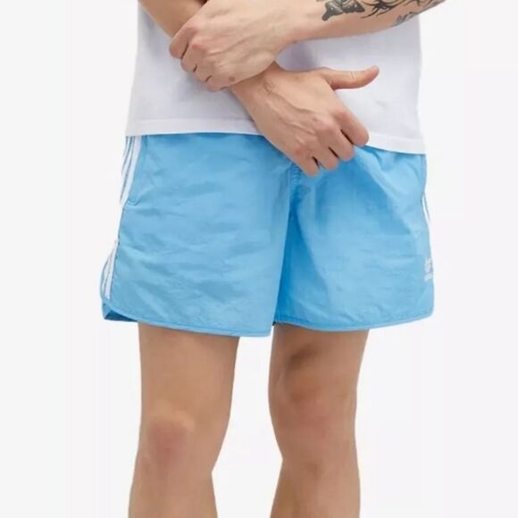 1248 NWT Men Adidas Adicolor Classics Sprinter Shorts Semi Blue Brust - Picture 1 of 5
